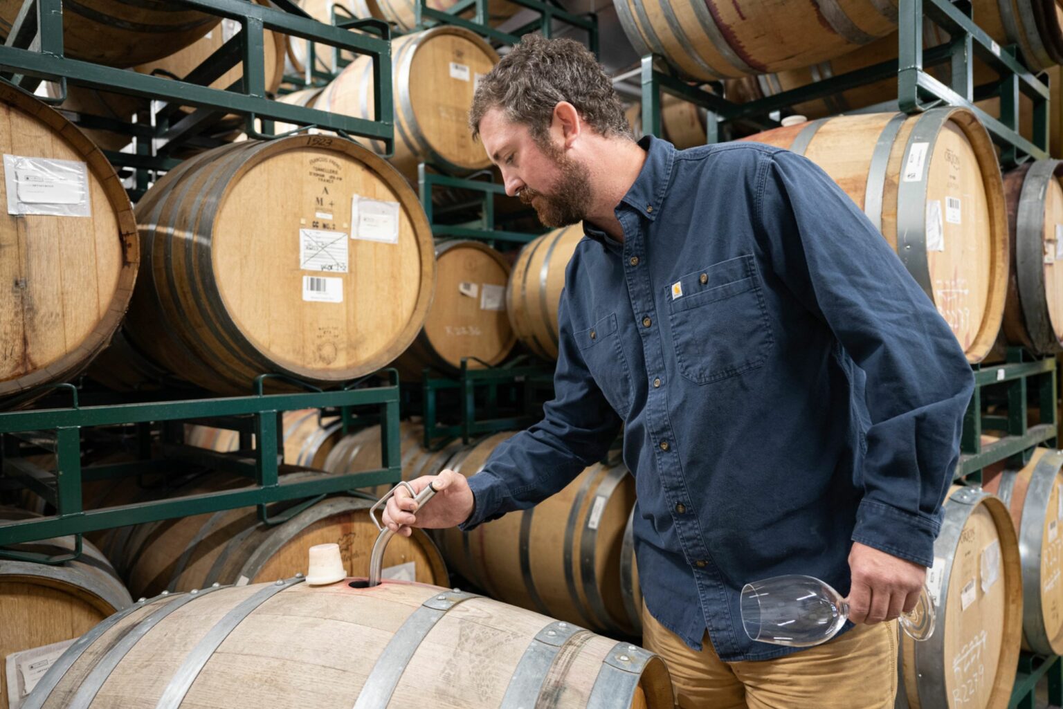 Dustin Andries, head winemaker, barrel tasting